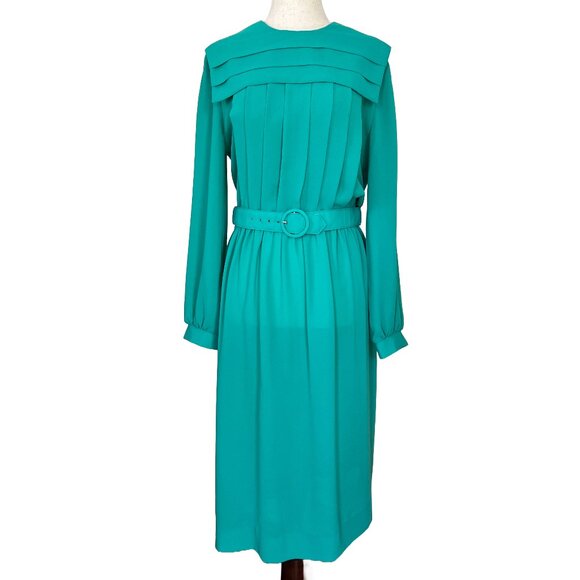 Vintage Herman Marcus Dress – 1970s Teal Pleated Midi Dress - Picture 14 of 14